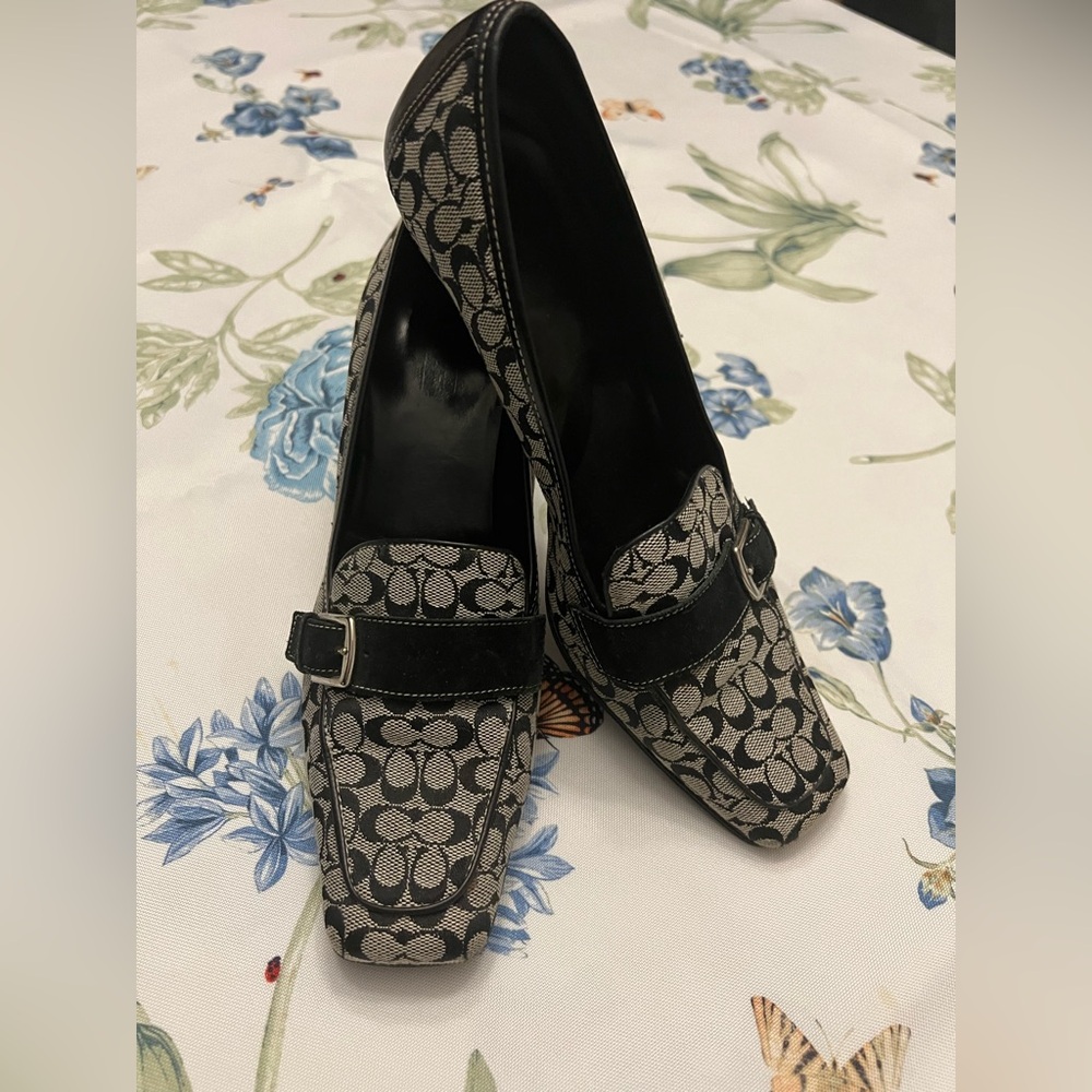 Coach Black and Gray Monogram Flats